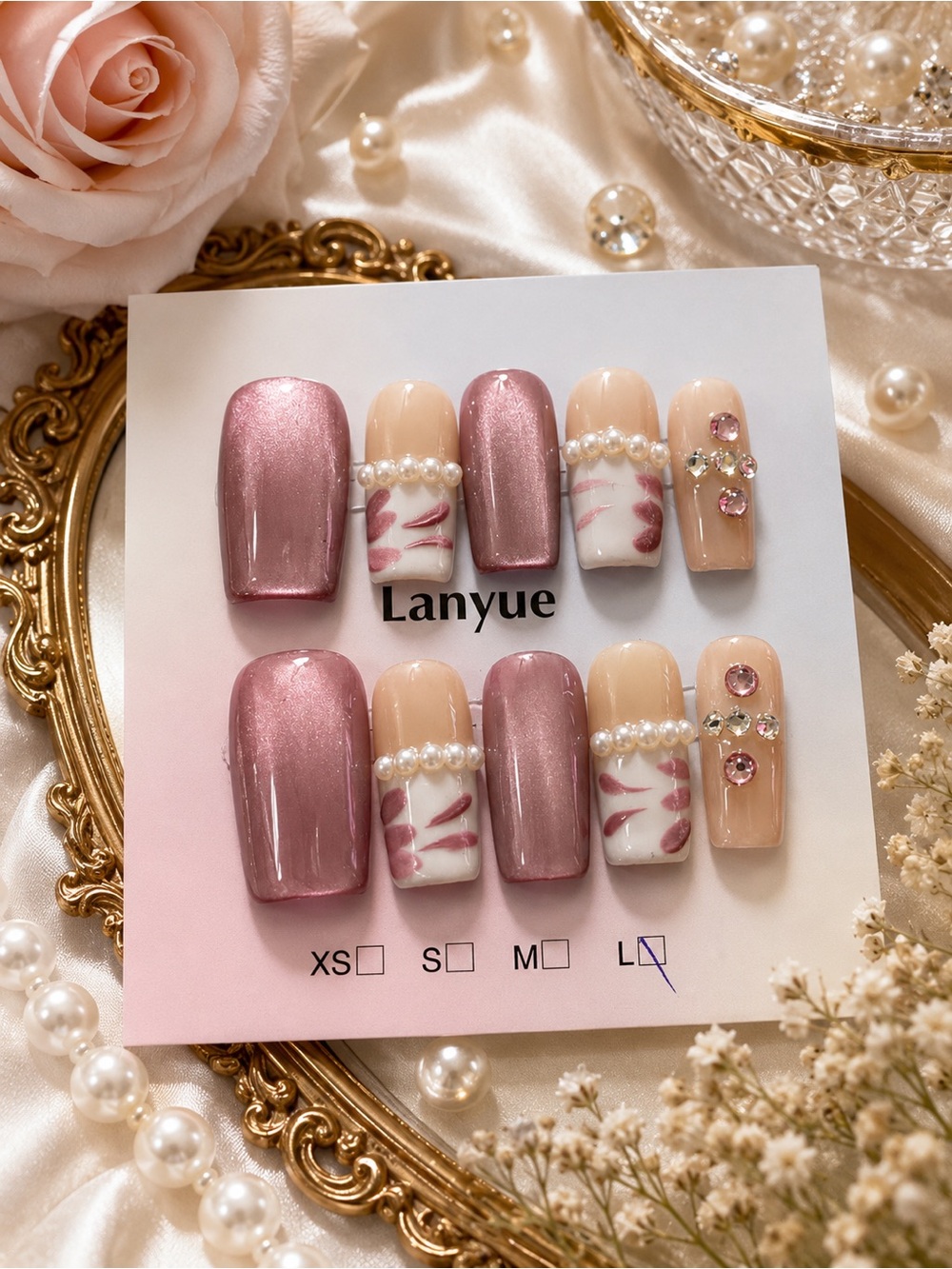 Purple Pearl & Floral Press-On Nails